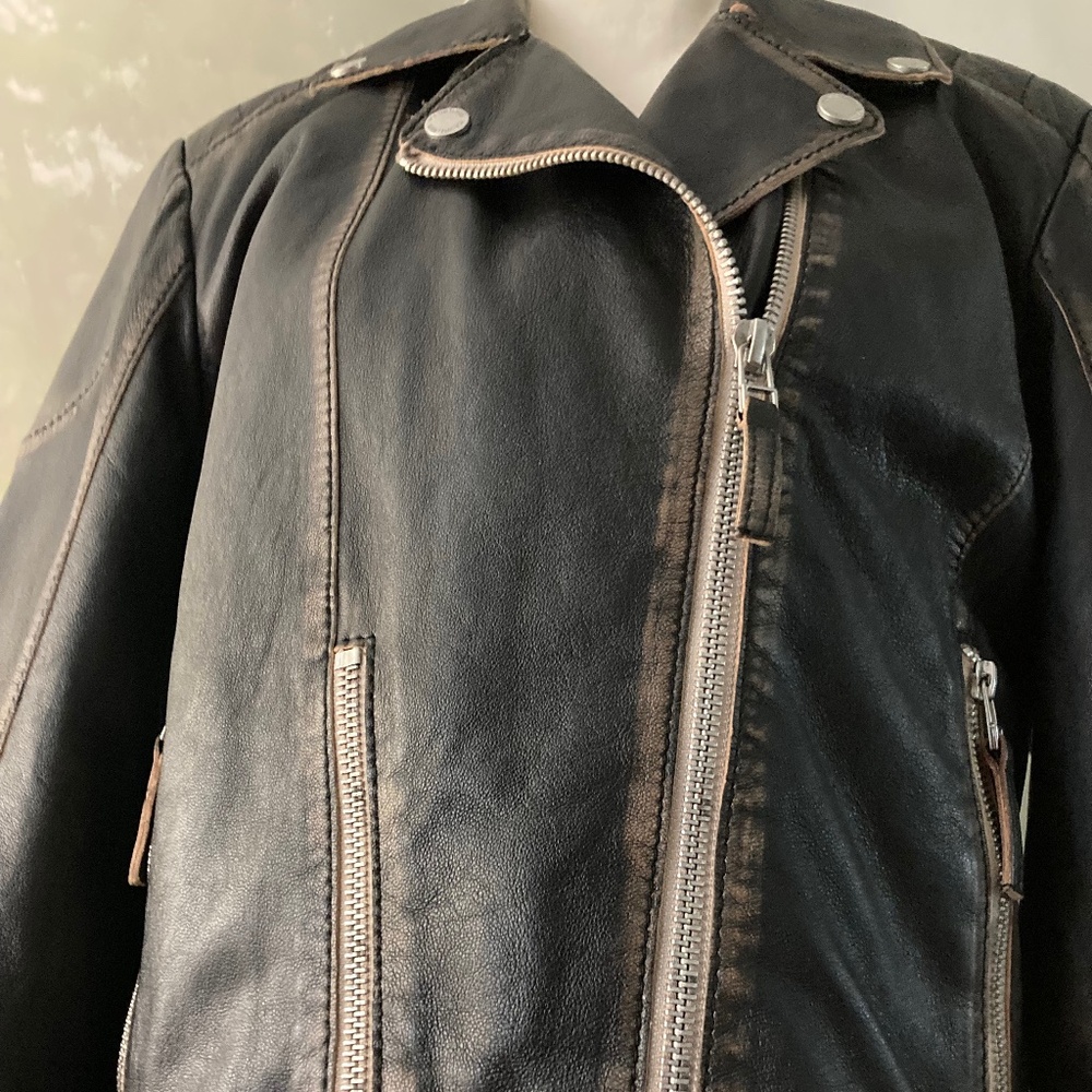 NWT  Mauritius Distressed Lamb Skin Moto Zip-Up Jacket 🤩🤩 - Picture 2 of 16